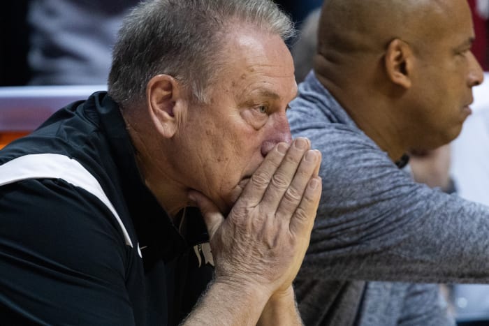Michigan State Spartans head coach Tom Izzo in the first half against the Indiana Hoosiers on Sunday.